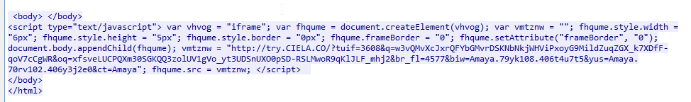 Malicious injected iframe 1 redirecting to RIG EK