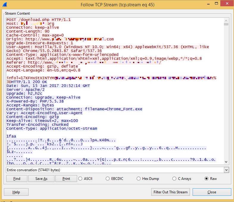 POST request made by one victim to download.php