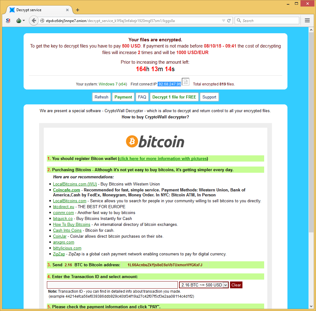 Ransom payment over TOR